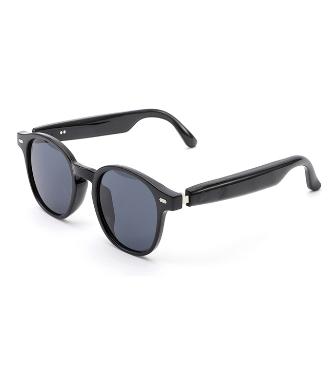 LC-102-06 Glossy black frame - sunglasses with gray lenses Speckled yellow lower bean-shaped frame - blue light blocking transparent to gray lenses